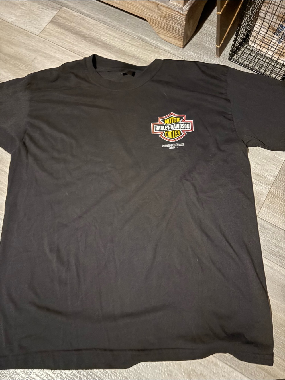 Harley-Davidson Black T-Shirt with Small Orange and Yellow Logo